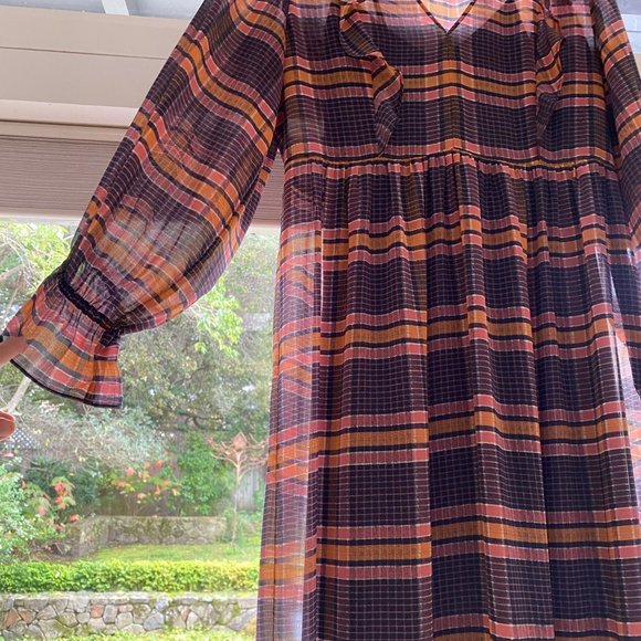 Madewell Sheer Plaid Full-Sleeve Ruffle Dress - Picture 5 of 9